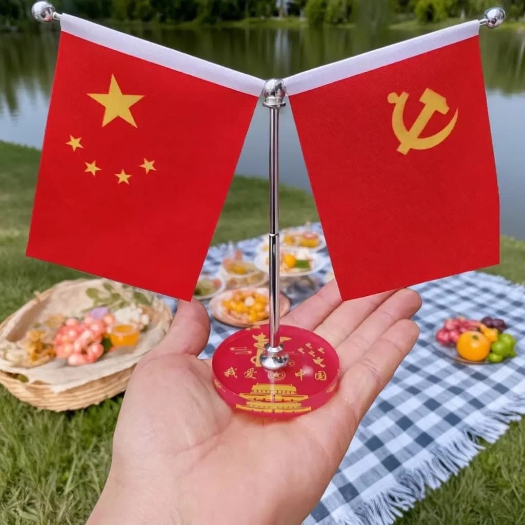 Car Red Flag Ornament Office Desk Double-Sided Red Flag Ornament Party Flag National Flag Crystal Base Decoration Desktop Display
