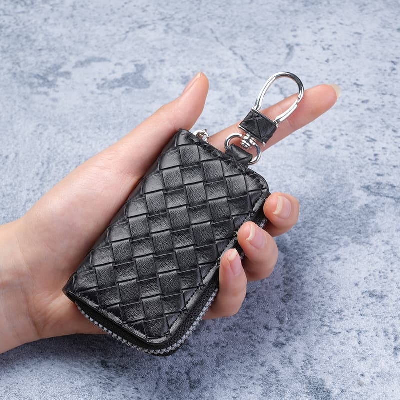 New woven pattern universal smart remote control men's car key bag zipper women's home key bag ready for delivery