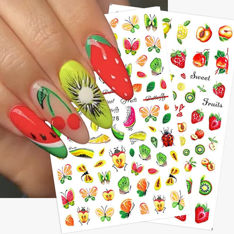 Summer Fruit Nail Art Stickers Lemon Strawberry Peach Tulip Narcissus F881 F882 F875