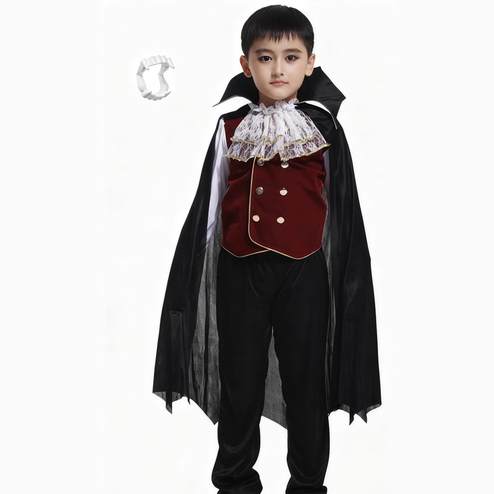 Halloween Hot Cosplay Kids Costume Vampire Outfit B-0038 with Cape and Fake Teeth
