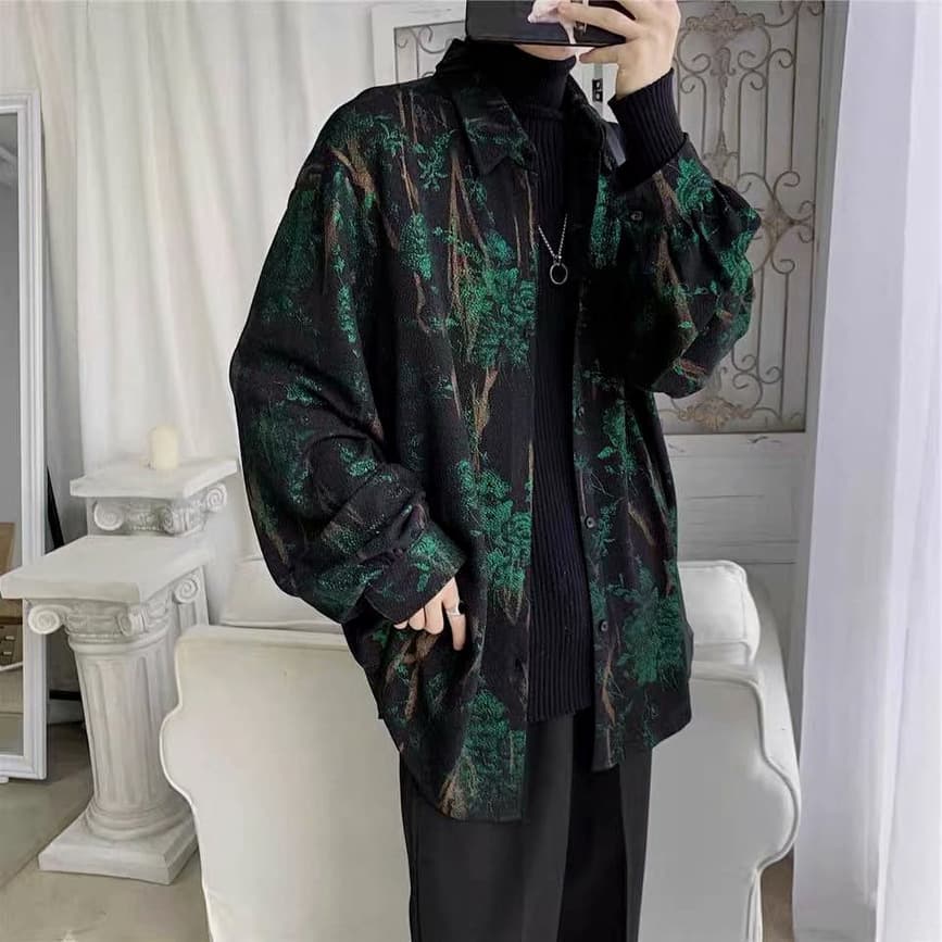 Loose Long-Sleeved Chic Retro Abstract Printed Shirt Jacket Niche Nightclub Export Popular Very Fairy Shirt for Men