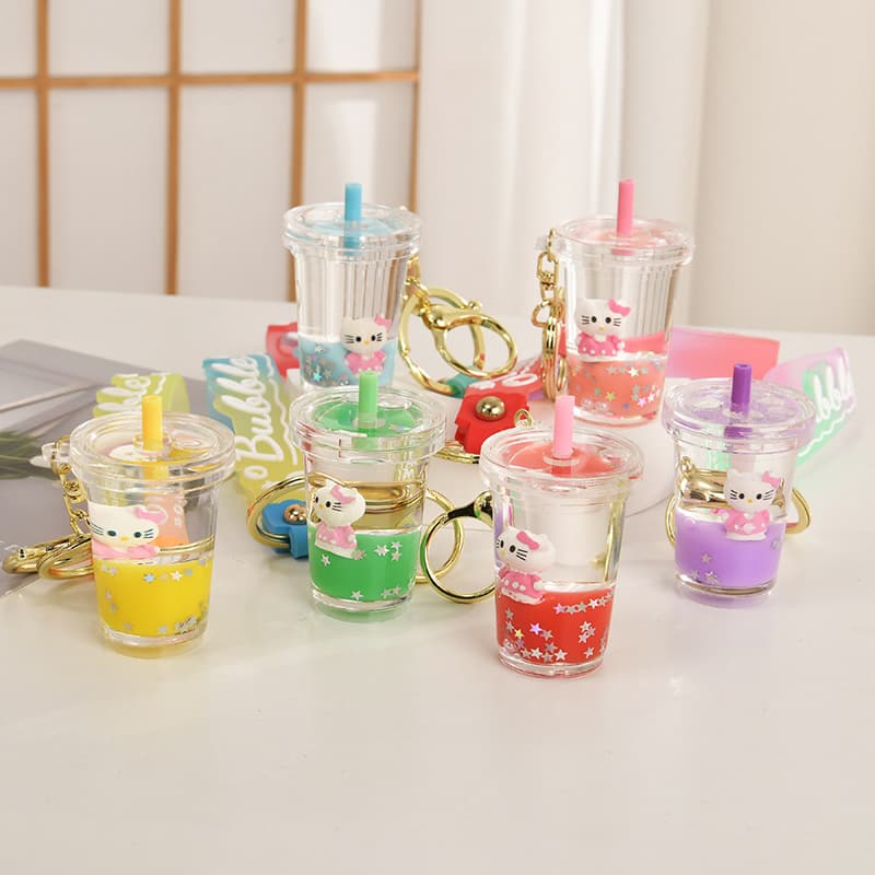 Oil-filled Sand Bottle Acrylic Keychain KT Cat Sand Bottle Car Keychain Bag Charm Small Gift