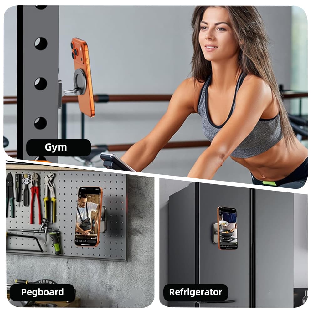 Magnetic Phone Holder Adjustable Angle Foldable Attaches to Iron Surfaces Gym Equipment Freely