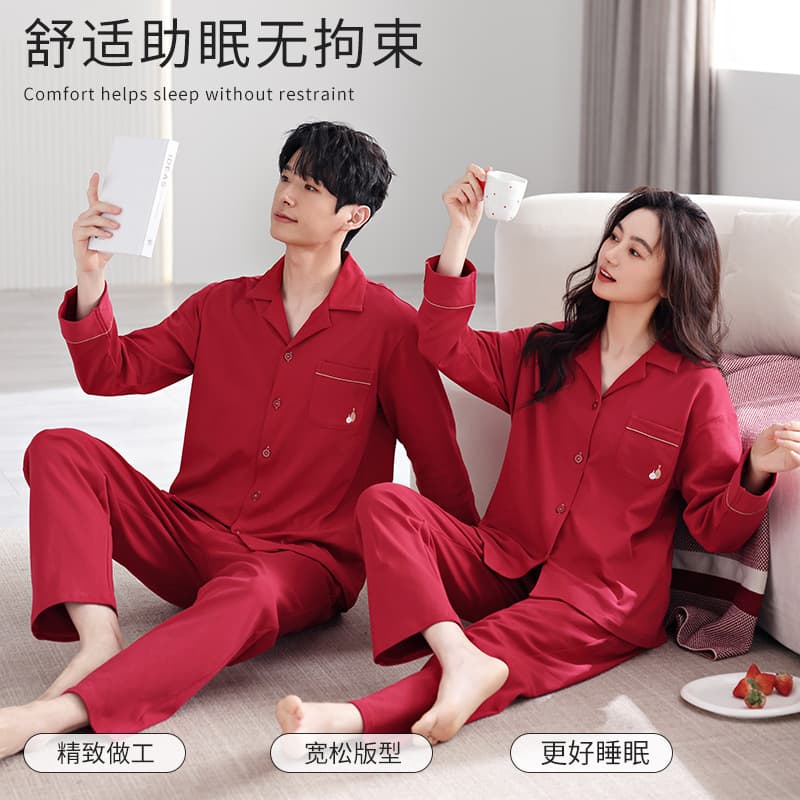Wedding pajamas, newlywed couple suit, cotton red home festive cartoon casual wearable high-end home clothes