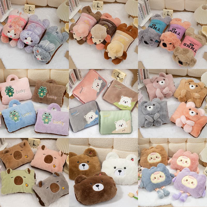 Factory Wholesale New Charging Hot Water Bag Cartoon Electric Heating Bag with Zipper Removable Washable Hand Warmer Plush Hand Warmer Bag