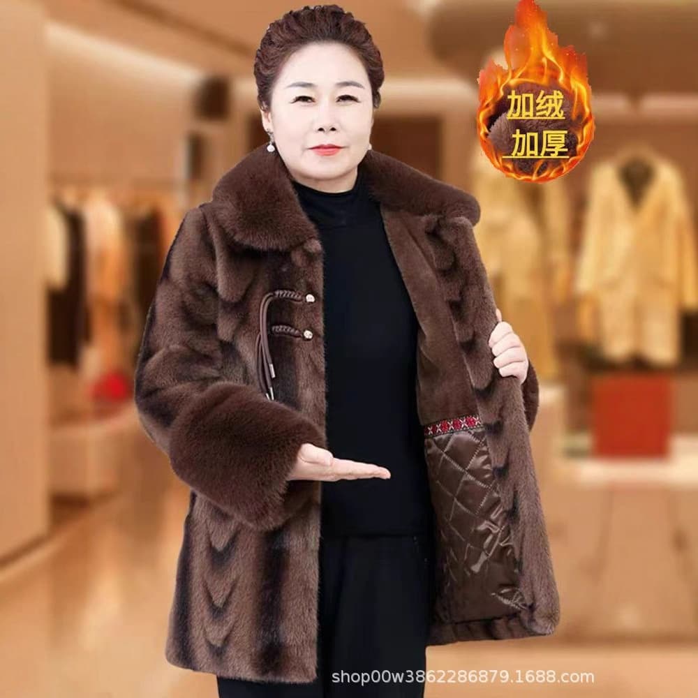 Stylish New Chinese Style Fleece-Lined Thick Warm Coat Grandma Style Cotton-padded Jacket Mid-Length Coat Middle-Aged and Elderly Cotton-padded Padded Jacket