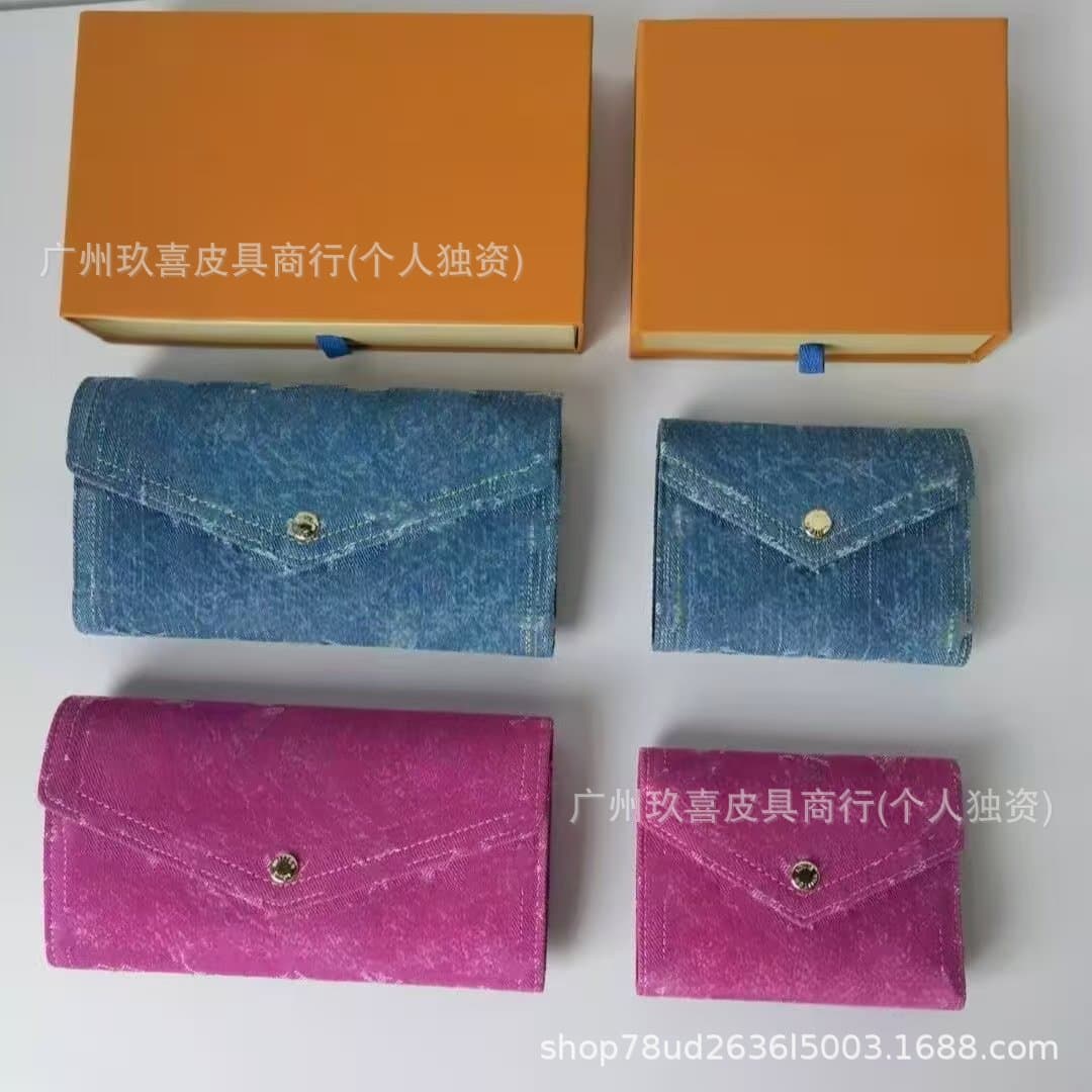 Popular denim style three-fold wallet women's denim long wallet fashion versatile gold buckle short wallet wholesale