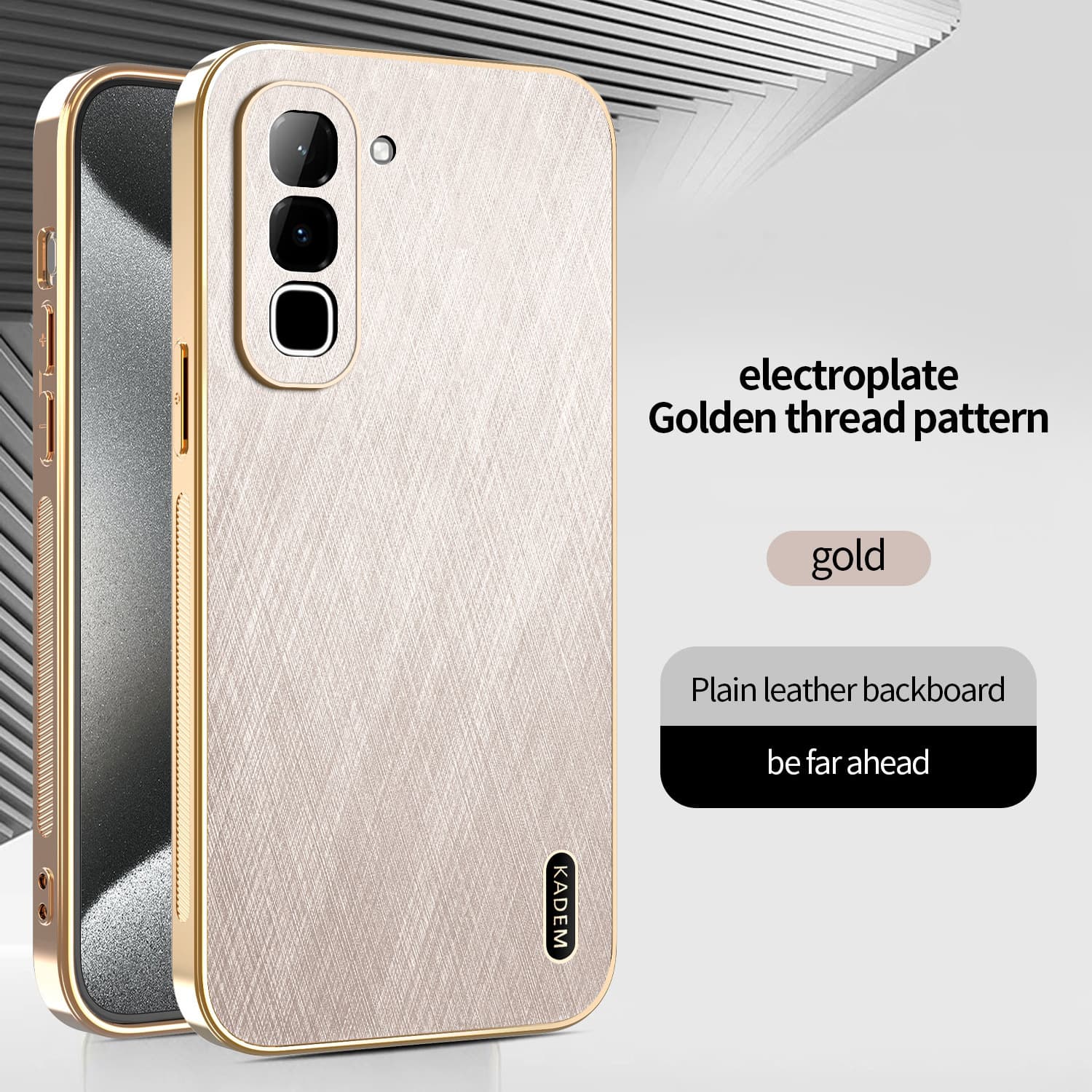 Electroplated Leather Phone Case for Infinix Hot 70 Pro, Transsion Gold Silk Pattern Electroplated TPU Case