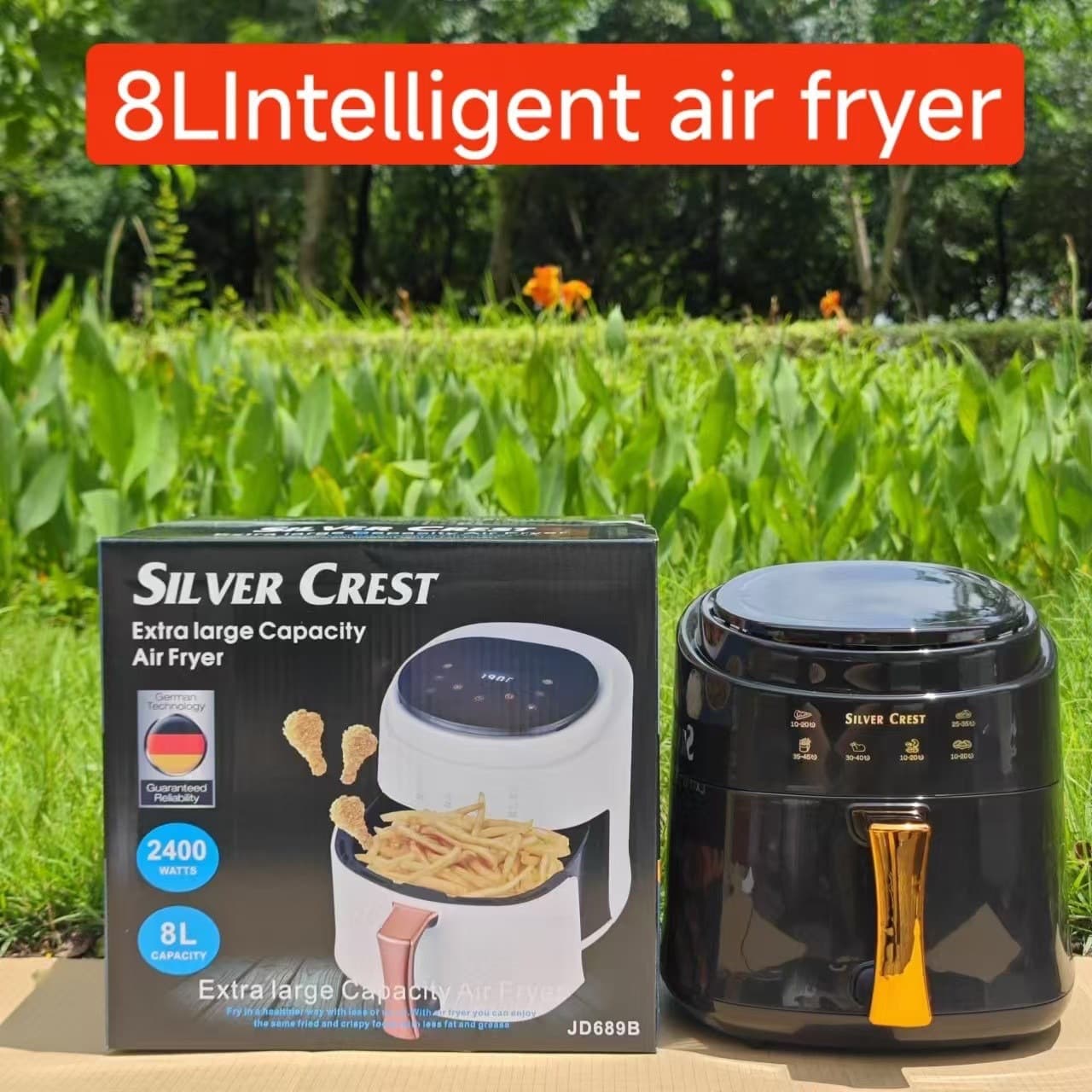 8-liter large capacity air fryer for both export and home use; multi-functional touch intelligent air fryer/oven.