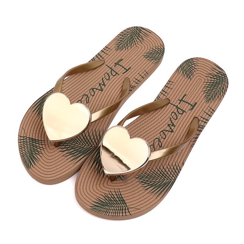 Custom PE Rubber Flip Flops for Women, Outdoor Toe-Post Sandals, Summer Cross-Border Fashion, Heart-Shaped Flat Sandals