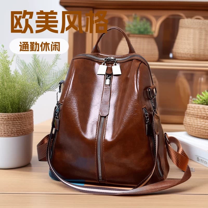 Women's Backpack 2025 New PU Outdoor Vintage Soft Leather Casual Bag European and American Fashion Multi-purpose Commuter Bag