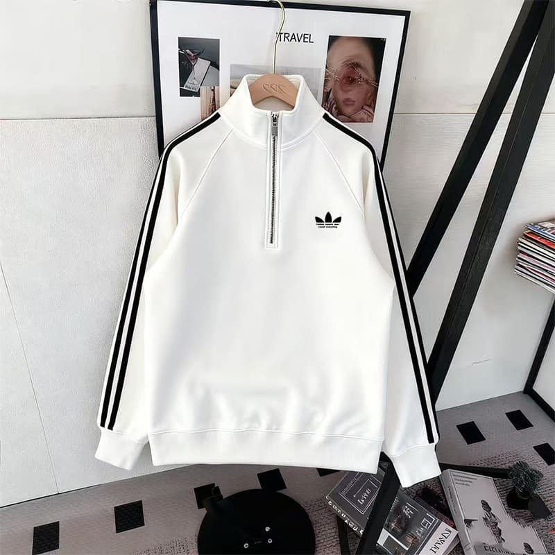 Three Leaf 3356 American Half-Zip Sweatshirt for Men and Women, Spring and Autumn Casual Loose Long Sleeve Stand Collar Black Top