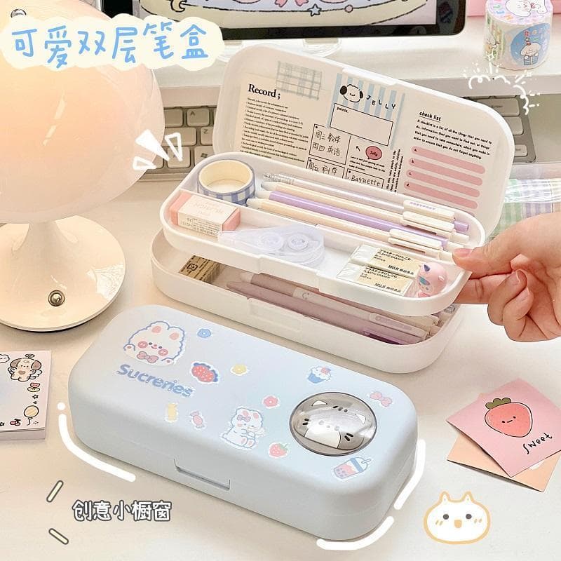 Cute Stationery Box Pencil Case, Cartoon Animal Rabbit Design for Children, Girls, and Primary to Middle School Students