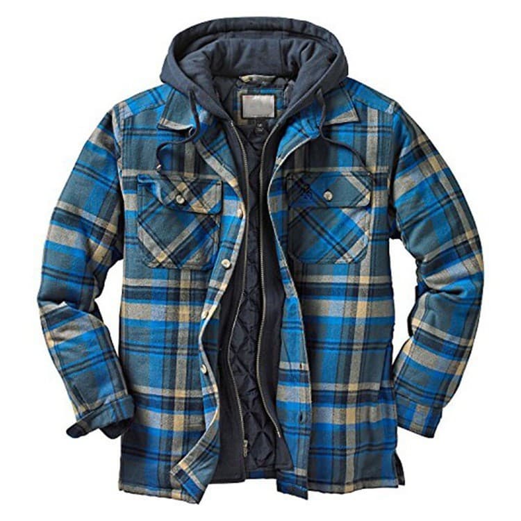 2024 Export Bestseller Men's Wear European and American Autumn/Winter Style Thickened Cotton Coat Plaid Long Sleeve Loose Hooded Jacket Outerwear