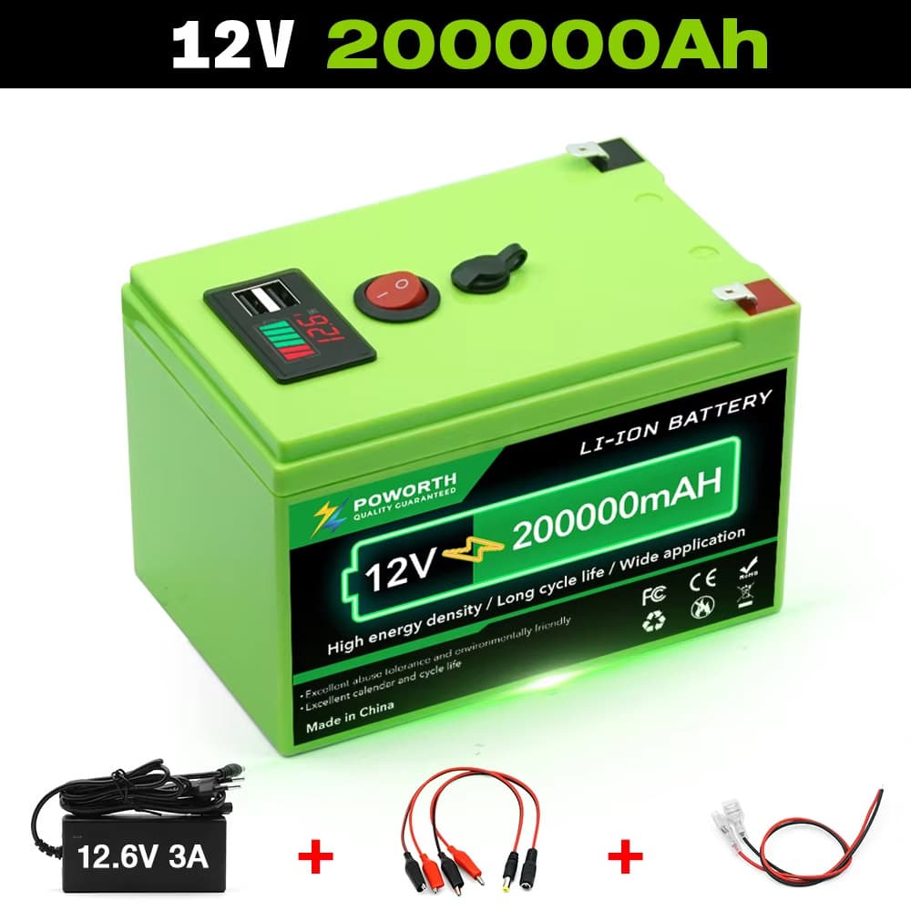 12V 200AH 18650 Lithium Battery with Built-in BMS for Home Energy Storage and Solar Power System