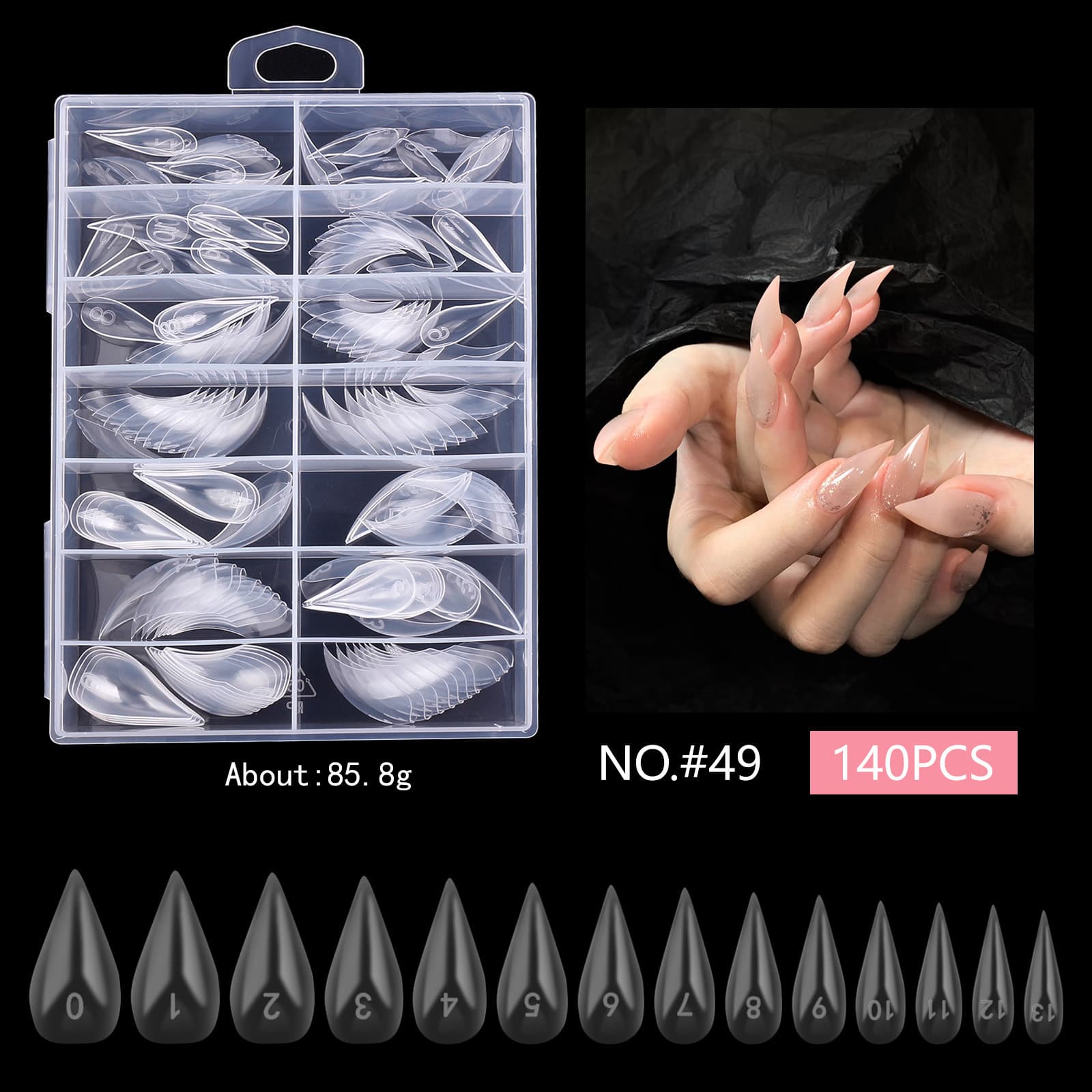Nail Tip Quick Extension Gel Nail Forms, No Paper Form Needed, 140 Pieces Boxed Crystal Nail Tips, Long Style, Ultra-Thin, Whitening Effect