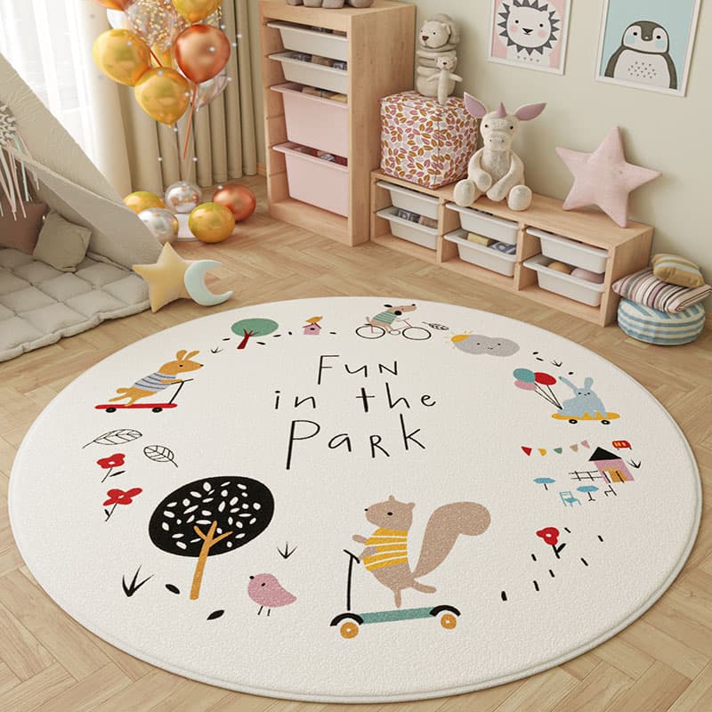 Cartoon Round Faux Cashmere Rug for Bedroom, Kids Room, Absorbent and Durable Floor Mat, Full Coverage