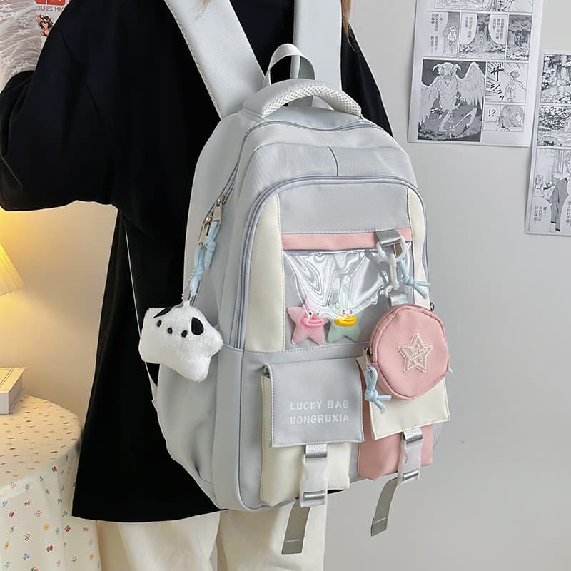 2025 New Stylish School Bag Large Capacity Color Contrast Backpack for Middle School, High School and College Students