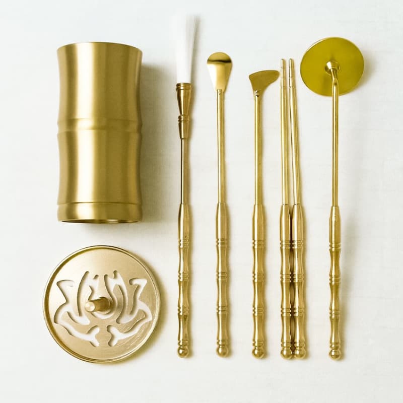 Pure Brass Incense Starter Kit: Seal Tools, Ash Press, Powder Tools, Spoon, Shovel, and Seal Stamp