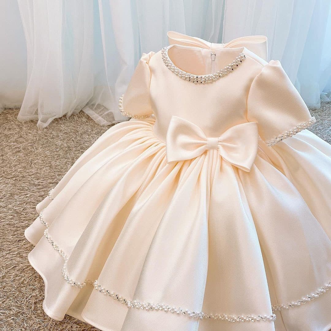 Children's Formal Dress Little Girl Princess Gown Champagne Color Wedding Flower Girl Performance Baby Birthday