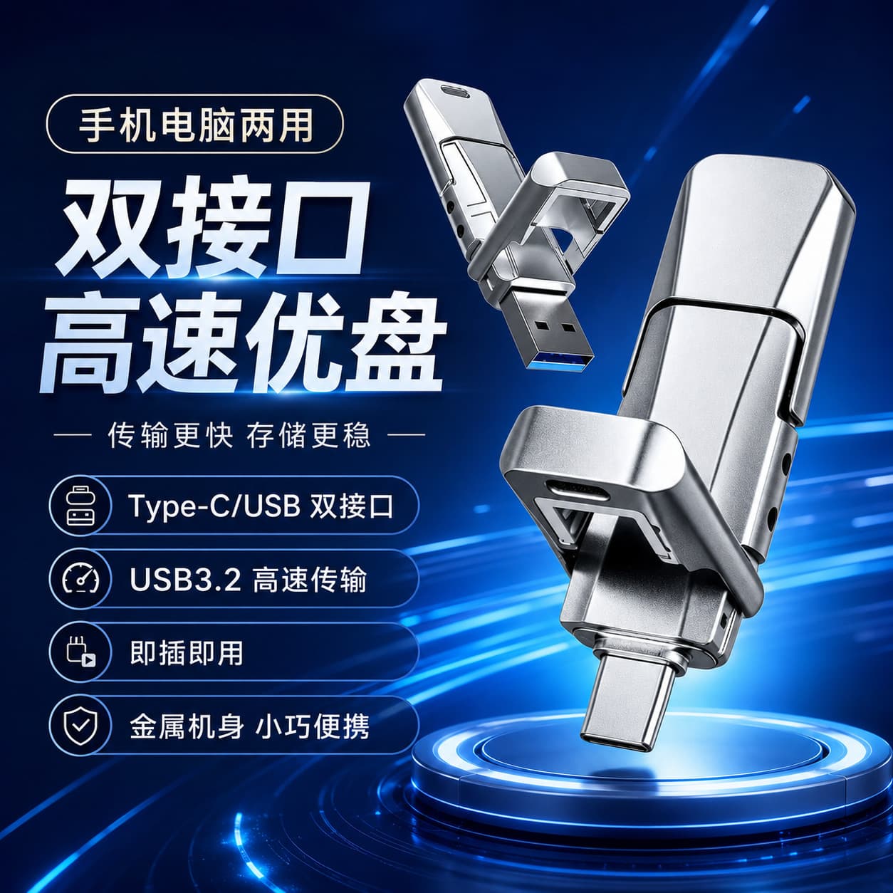 ZR High-Capacity 64G Flash Solid State USB Drive Dual Interface Genuine for Phone and Computer Flip Cover USB Drive