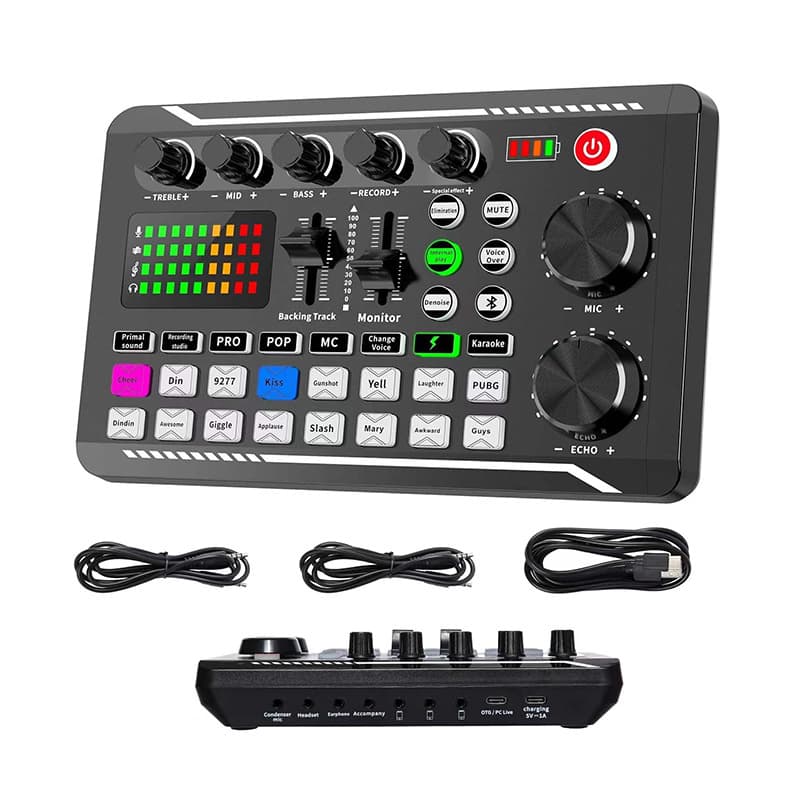 F998 Influencer Live Streaming Sound Card English Version Mixer BM800 Condenser Microphone Set Outdoor Live Sound Card