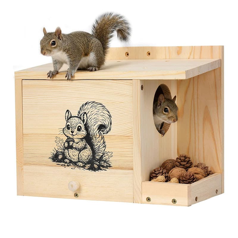 Cross-border wooden squirrel shelter solid wood pet feeder solid wood wall-mounted squirrel nest hamster feeding house