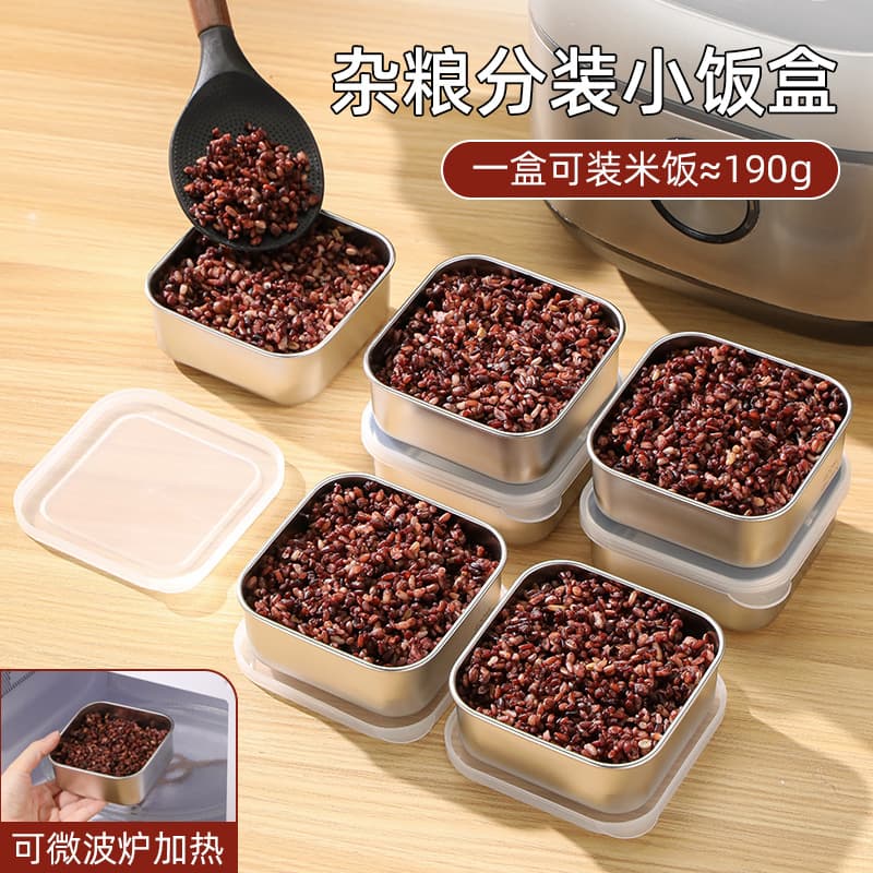 304 Stainless Steel Portion Control Rice Container for Meal Prep, Grain Storage, Fridge Fresh-Keeping Fruit Box with Lid, Airtight