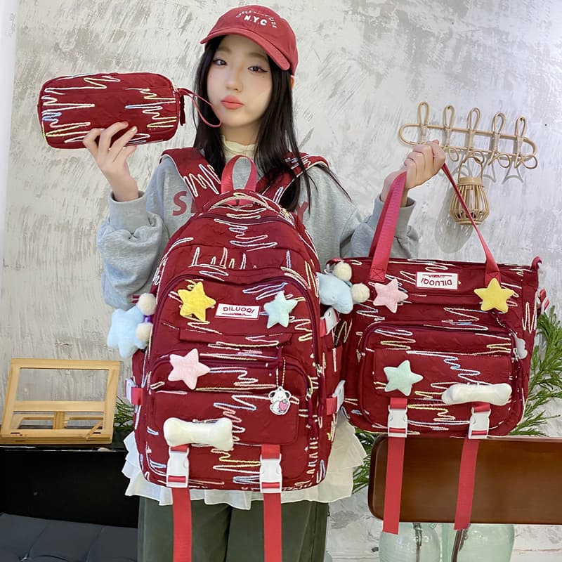 New Ins-Style Student Backpack Campus Set of Three Large Capacity Cute Junior High School Backpack for Girls Lightweight