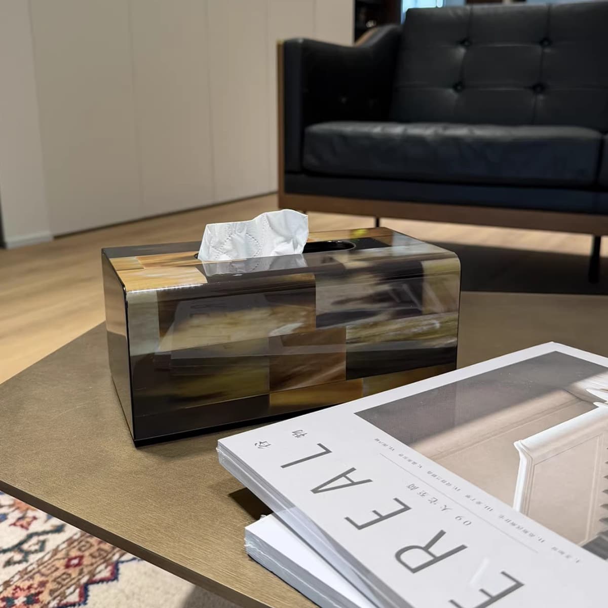 Modern simple leather tissue box model room live broadcast room living room dining room study bedside table tissue storage box