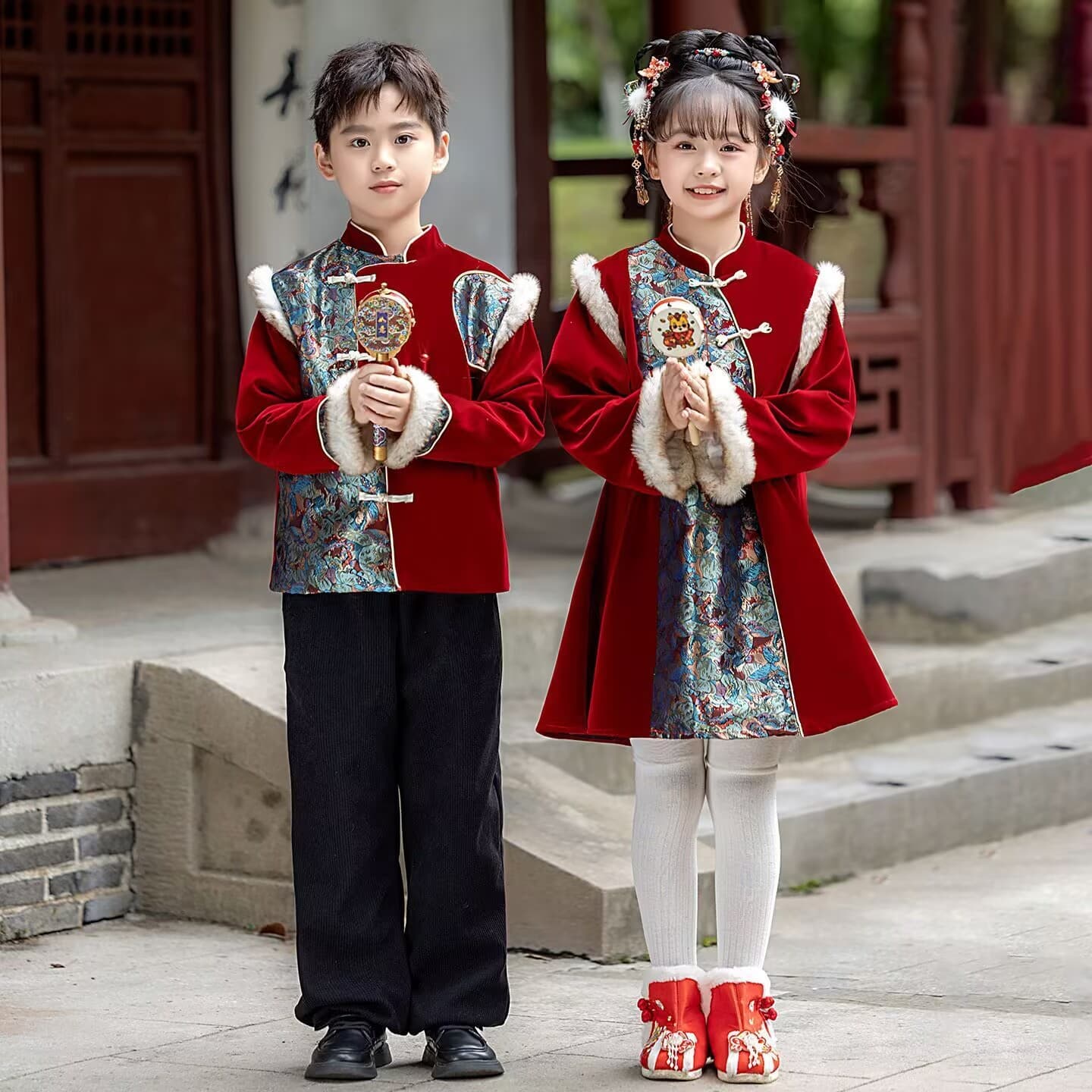 Winter New Year Outfit for Boys and Girls, Thickened Children's Hanfu, Tang Suit, Festive Clothing for Kids