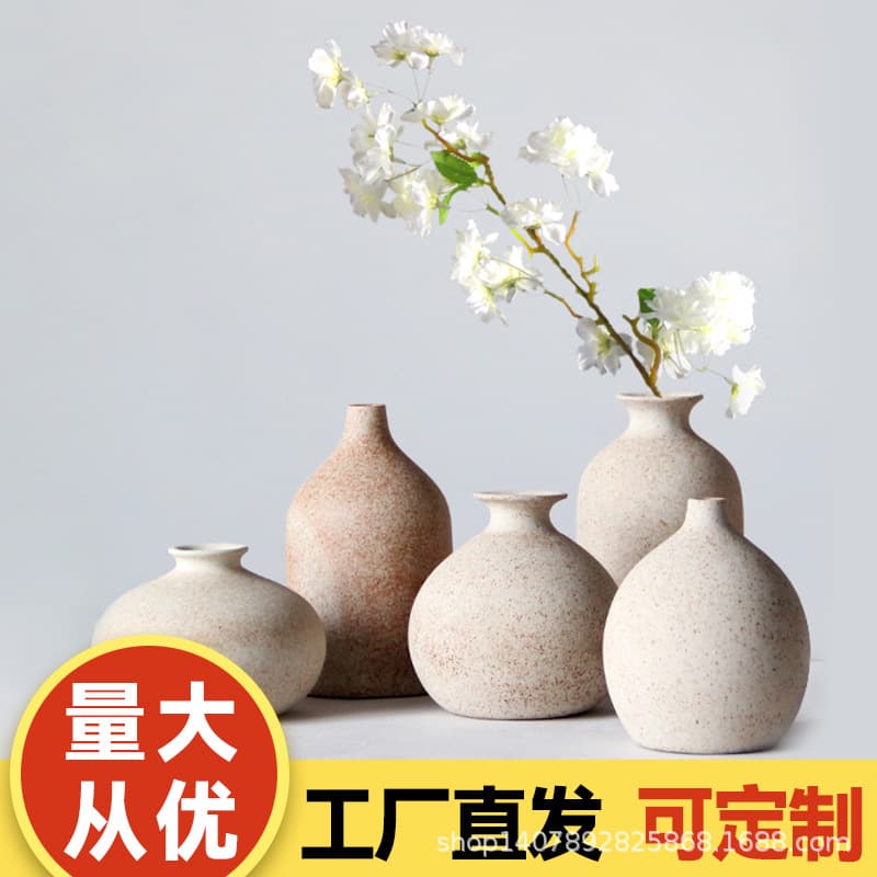 Jingdezhen Ceramic Vintage Handmade Pottery Flower Vase Home Decoration Crafts Ornaments Flower Vase Zen