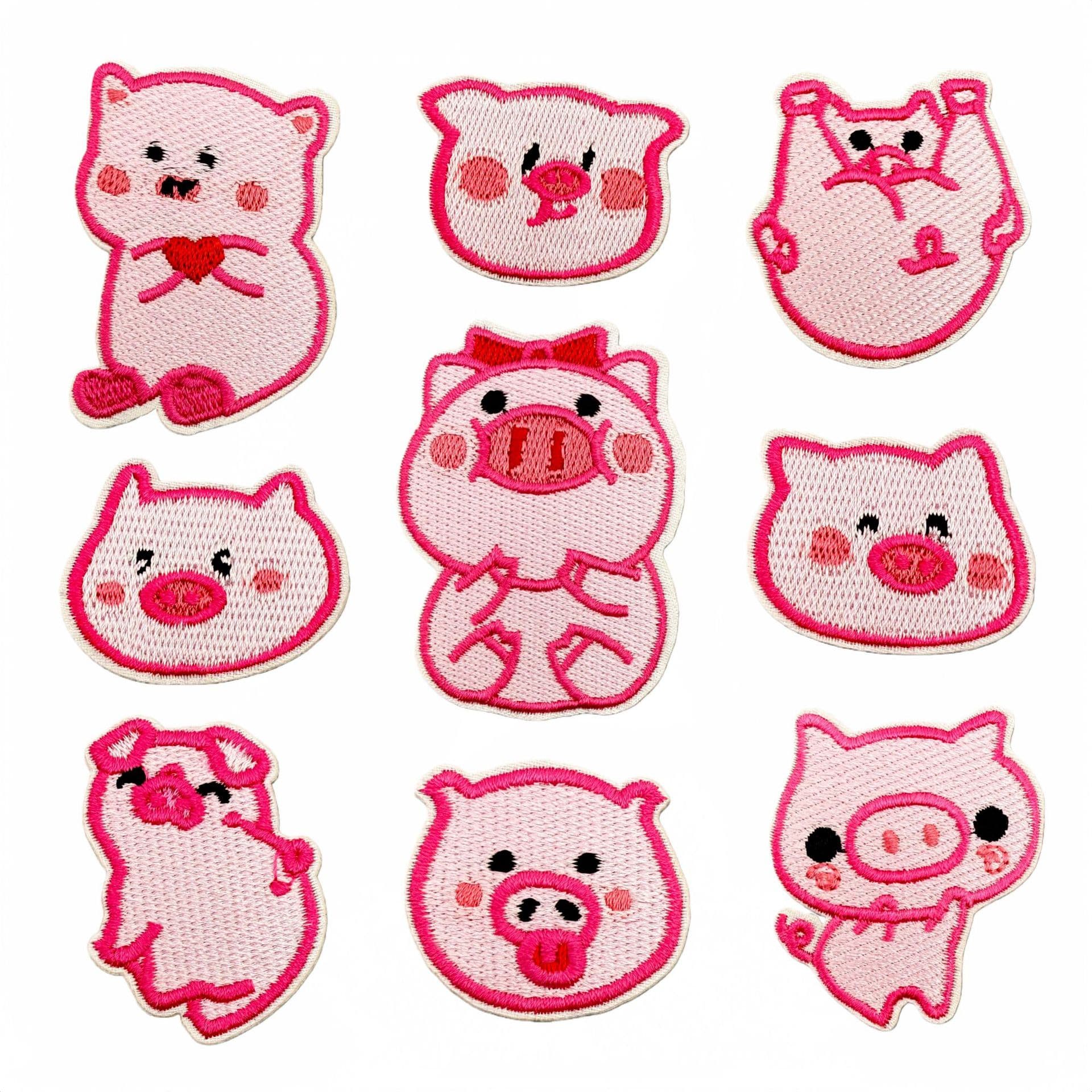 Pink Pig Embroidery Patch, Cartoon Animal Clothing and Bag Hole Repair Embroidered Labels, Iron-on Decorative Patches