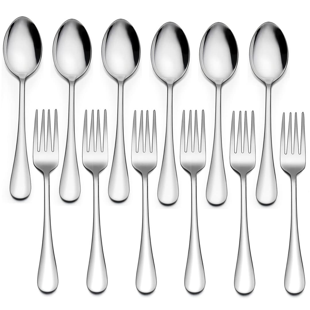Cross-border 1010 stainless steel tableware pointed spoon and fork 12/16/24 piece set hotel restaurant household spoon and fork