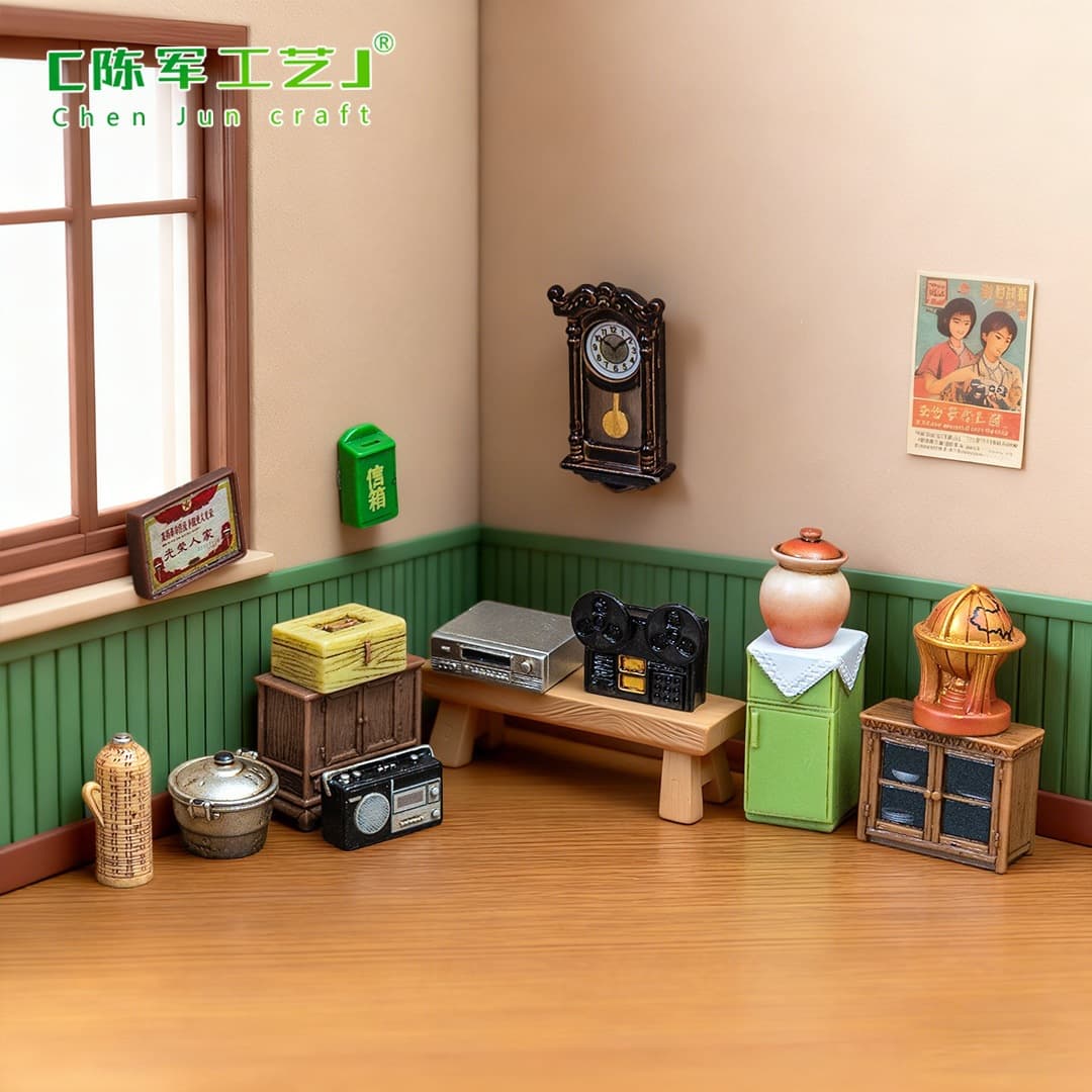 Micro landscape retro 1980s vintage furniture dollhouse diy decoration accessories mini desktop trinkets