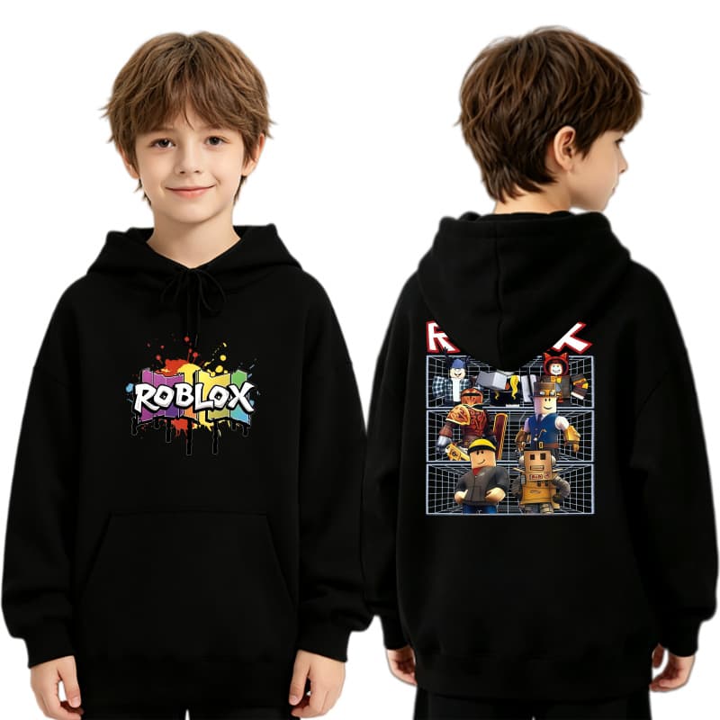Roblox Cross-Border European and American Kids Hoodie, Front and Back Cartoon Print, Big and Medium Kids Loose Casual Autumn and Winter Top
