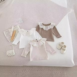 2024 Autumn Infant Baby Girl Floral Print Top with Ruffled Collar, 0-2 Years Long Sleeve T-Shirt