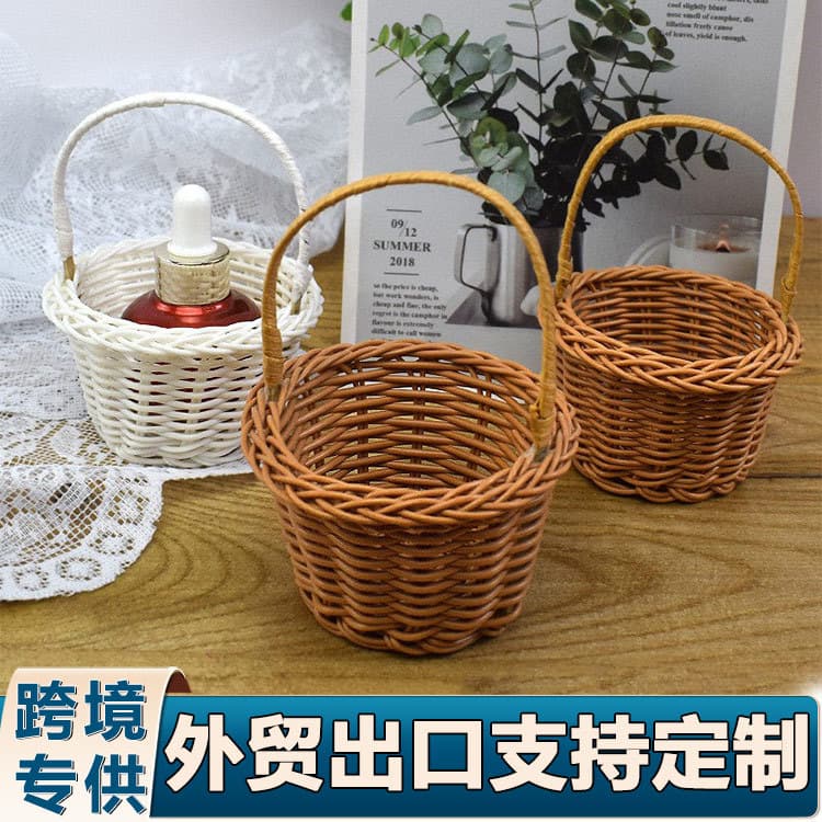 Mini Basket, Imitation Rattan Woven Handled Basket, Wall-mounted Rattan Art Basket, Southeast Asian Balcony, Living Room Decor, Flower Arrangement Basket Factory