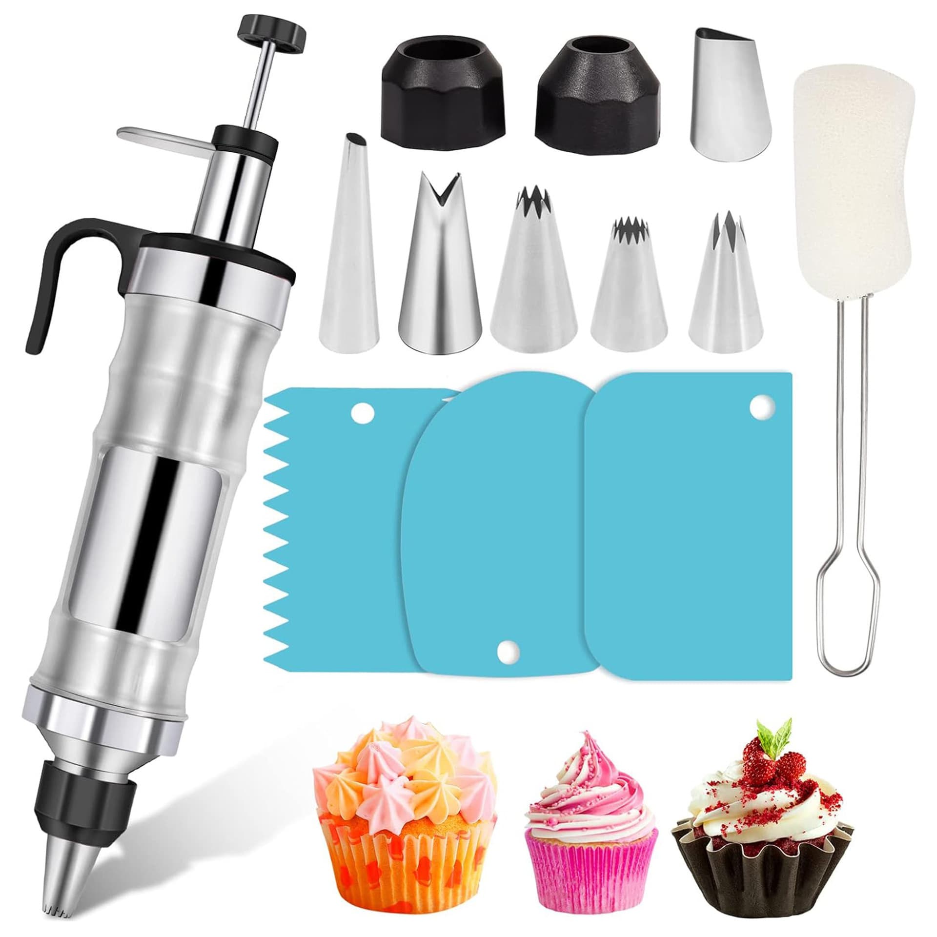 13-Piece Dessert Decorating Syringe Set Cream Stainless Steel Icing Gun Cupcake Decoration Tool Baking Piping