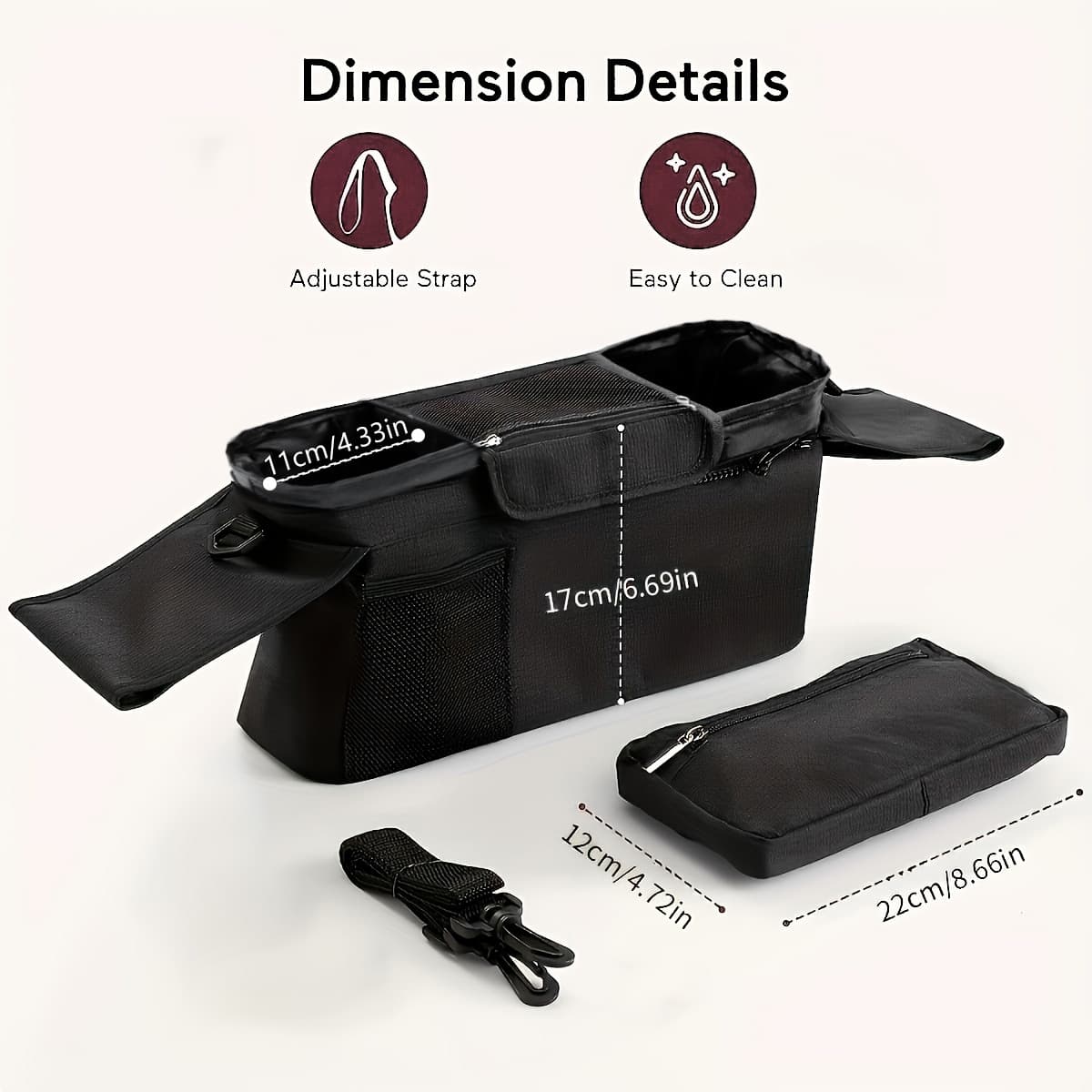 Popular black baby stroller storage bag, multifunctional mommy bag, stroller hanging bag, large capacity bottle storage bag