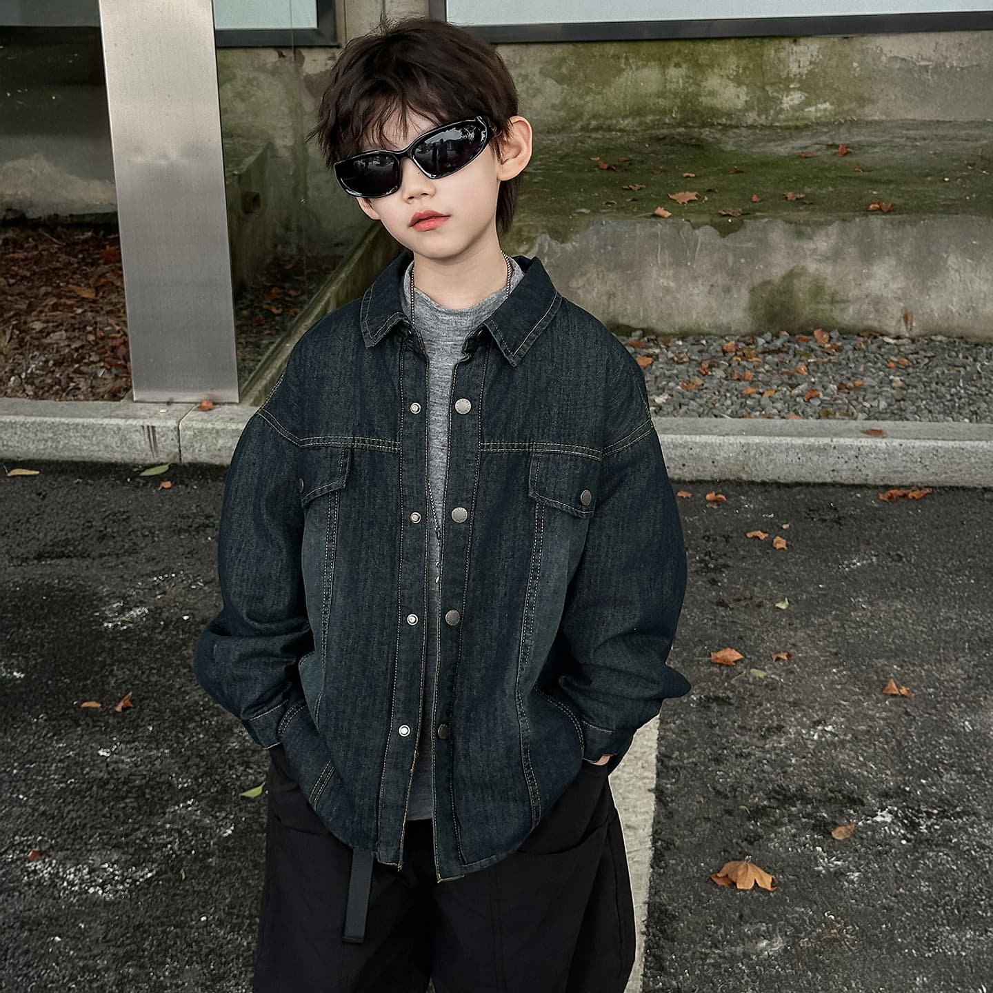 Boys' Jacket Children's Autumn Korean Style 2025 New Cotton-Padded Thick Warm Fashionable Denim Shirt Kids' Top