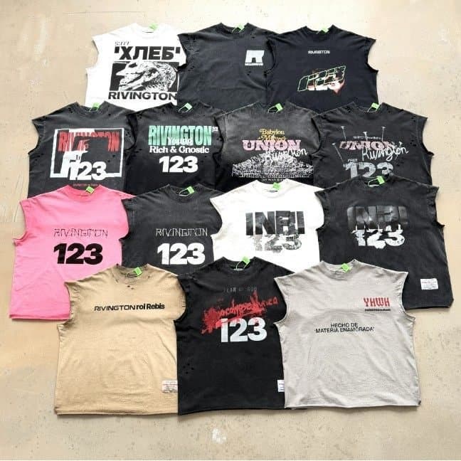 American Rock RRR123 Print Washed Distressed Sleeveless T-Shirt Unisex Street Loose Tank Top Summer