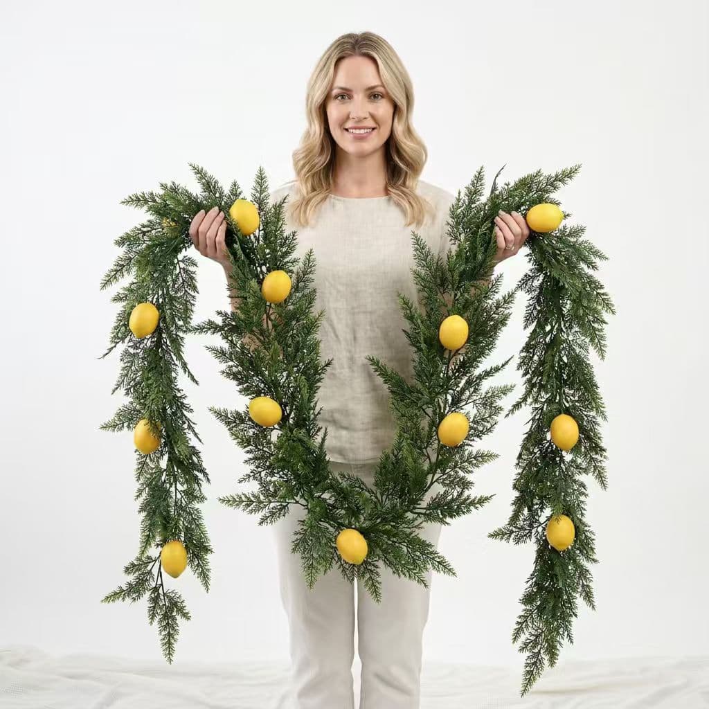 Cross-border simulated cedar branches cedar rattan soft rubber feel Christmas decoration wall hanging green plants indoor ornaments lemon rattan