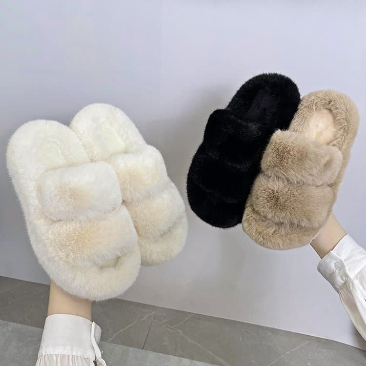 New Autumn/Winter Fluffy Platform Thick-Soled Height-Increasing Cotton Slippers for Women, Indoor and Outdoor Wear