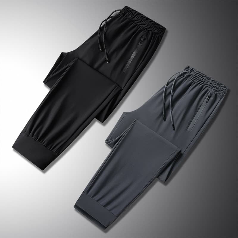2024 New Ice Silk Sports Pants Men's Summer Thin Casual Pants Loose Breathable Large Size Long Pants Jogger Quick-Dry Pants