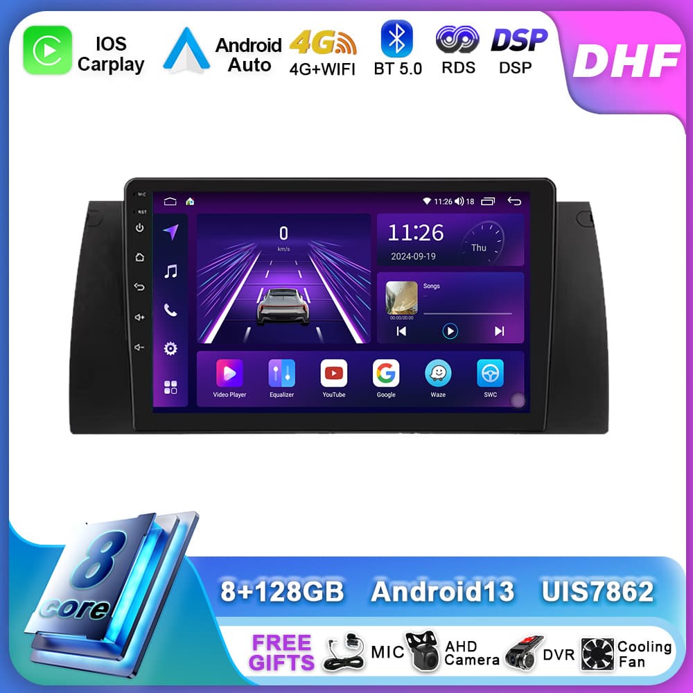 Cross-border 9-inch car navigation system suitable for old BMW 5 Series E39 Android large screen navigation MP5 reversing image