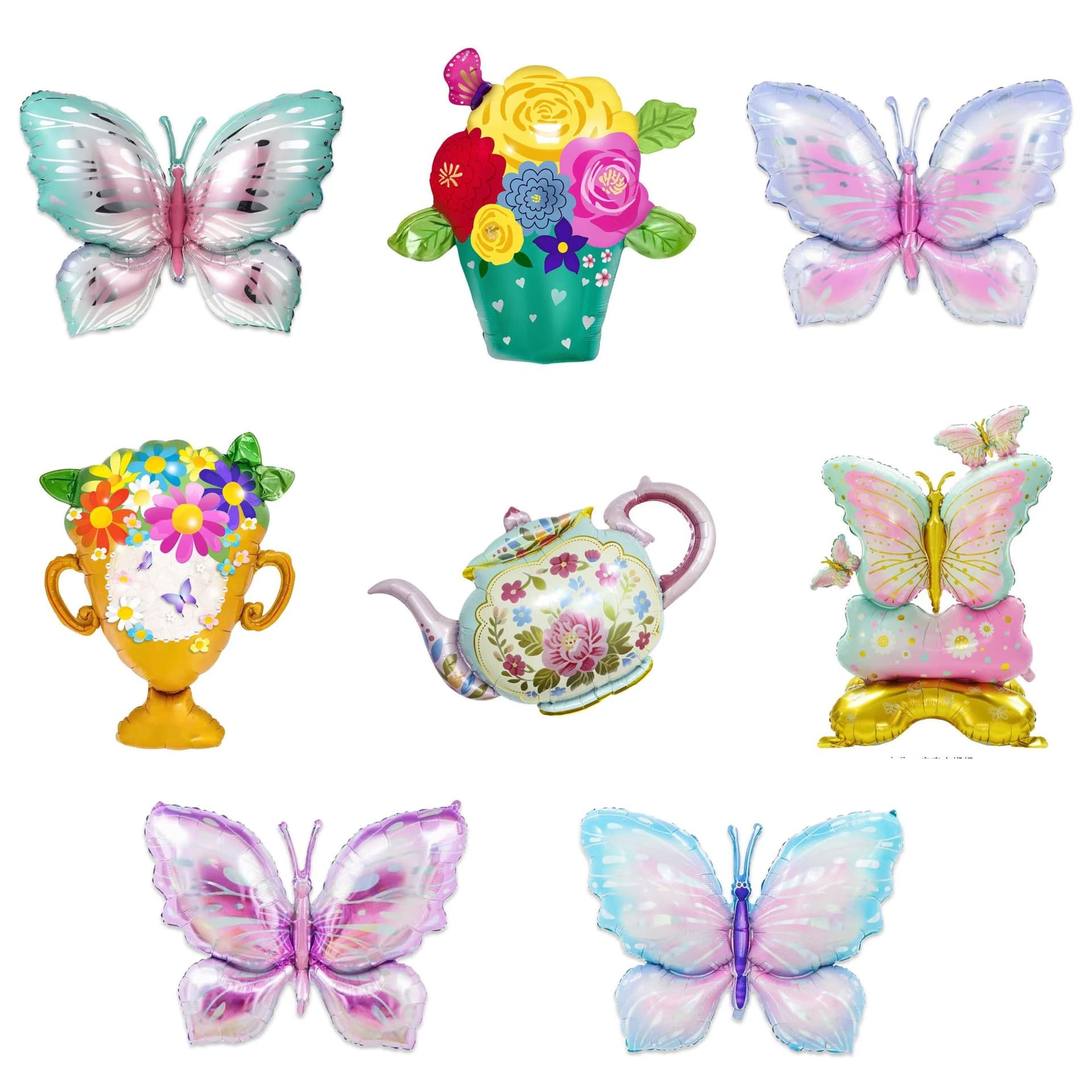 Teapot Balloon Tea Party Aluminum Foil Balloon Butterfly Flower Fresh Flower Trophy Vase Foil Balloon Customizable Shape