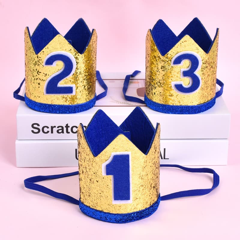 Gold glitter crown birthday hat baby one year old decoration creative children's party hat 1 year old photo props