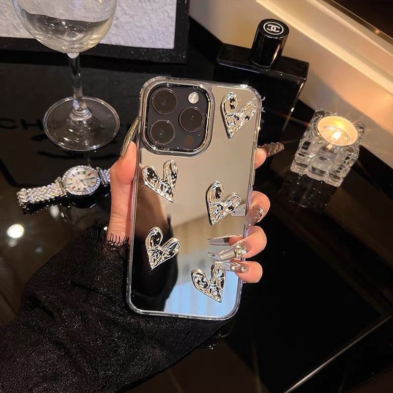 Premium Heart Shaped Mirror Phone Case Compatible with Apple 16/14promax 13/12 Bracelets XS/11/78 plus Full Cover Style Simple Design