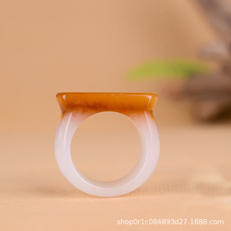 Jade saddle ring, yellow jade ring, ice waxy pretty color jade ring, men's toy ring, jade ring